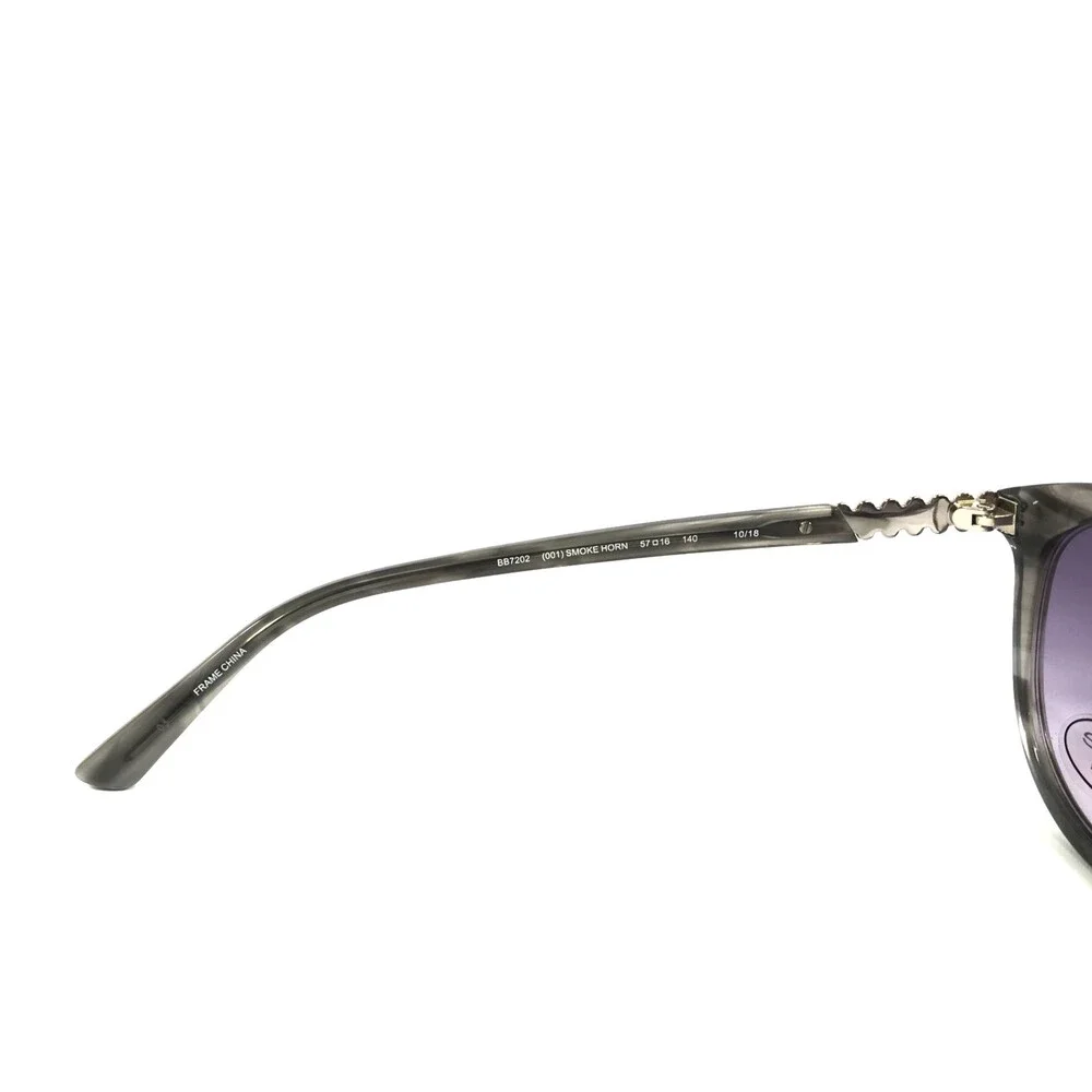 Bebe Sunglasses BB7202 001 SMOKE HORN Gray Cat Eye Frames Purple Gradient Lenses